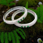 Sonemone Silver Toned Green Cubic Zircon Bangles