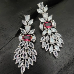 Rhodium Maroon Cubic Zircon Necklace Set