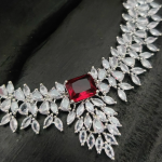 Rhodium Maroon Cubic Zircon Necklace Set