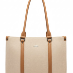 Catchy Beige Canvas Tote Bag with Tan Leather Straps