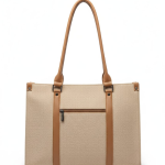 Catchy Beige Canvas Tote Bag with Tan Leather Straps