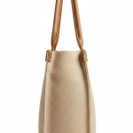 Catchy Beige Canvas Tote Bag with Tan Leather Straps