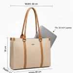 Catchy Beige Canvas Tote Bag with Tan Leather Straps