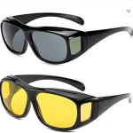 Night Vision, UV Protection, Toughened Glass Lens Wrap-around, Round Sunglasses ( Pack of 2 +Day or Night)