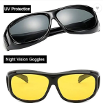Night Vision, UV Protection, Toughened Glass Lens Wrap-around, Round Sunglasses ( Pack of 2 +Day or Night)