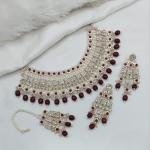Maroon Stone With Pearl Work Necklace Set