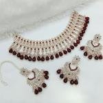 Rose Gold Finish Necklace Set With Stone And Pearl Work
