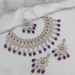 Green Stone Work Necklace Set with Earrings and Maang Tikka