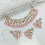 Rose Gold Finish Necklace Set With Stone And Pearl Work