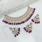 Rose Gold Finish Necklace Set With Stone And Pearl Work