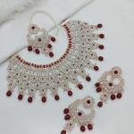 White Colour Rose Gold Finish Necklace Set With Stone And Pearl Work