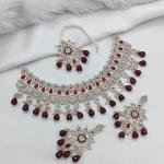 Green Stone Work Necklace Set with Earrings and Maang Tikka