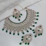 White Colour Rose Gold Finish Necklace Set With Stone And Pearl Work