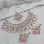 Green Stone Work Necklace Set with Earrings and Maang Tikka