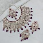 White Colour Rose Gold Finish Necklace Set With Stone And Pearl Work
