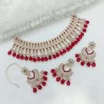 Rose Gold Finish Necklace Set With Stone And Pearl Work