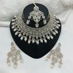 Austrian Stone Choker Necklace Set With Maang Tikka
