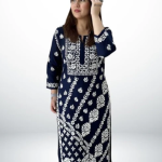 ANAYA Navy Blue Lucknowi Chikankari Heavy Modal Kurti