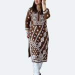 ANAYA Brown Lucknowi Chikankari Heavy Modal Kurti