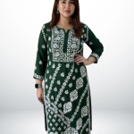 ANAYA Green Lucknowi Chikankari Heavy Modal Kurti