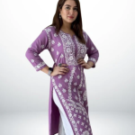 ANAYA Purple Lucknowi Chikankari Heavy Modal Kurti