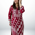 ANAYA Red Lucknowi Chikankari Heavy Modal Kurti