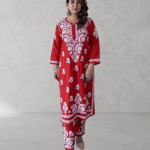 SHIVIKA Red Pure Modal Chikankari Kurta Palazzo Set