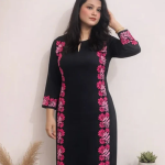 Sakshi Luxe Modal Chikankari Kurti with Pink Hand Embroidered Floral Work