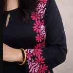 Sakshi Luxe Modal Chikankari Kurti with Pink Hand Embroidered Floral Work