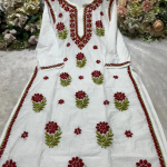 MAYA Red Pure Chanderi Chikankari kurti