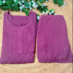 POONAM Wine Pure Viscose Chikankari Resham 4pcs Set