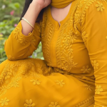 YATI Yellow Pure Viscose Chikankari 3D Emboss 4pcs Set