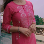 NIHARIKA Pink South Cotton Chikankari A-Line Long Kurta