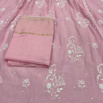 KALA Baby Pink Pure Mulmul Chikankari Pearl Gown Dupatta Set
