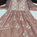 KALA Baby Pink Pure Mulmul Chikankari Pearl Gown Dupatta Set