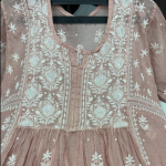 KALA Baby Pink Pure Mulmul Chikankari Pearl Gown Dupatta Set