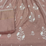 KALA Baby Pink Pure Mulmul Chikankari Pearl Gown Dupatta Set