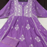 KALA Baby Pink Pure Mulmul Chikankari Pearl Gown Dupatta Set