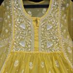 KALA Green Pure Mulmul Chikankari Pearl Gown Dupatta Set