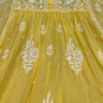 KALA Green Pure Mulmul Chikankari Pearl Gown Dupatta Set