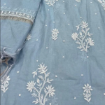 KALA Green Pure Mulmul Chikankari Pearl Gown Dupatta Set