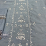 ADITI Powder Blue Pure Mulmul Chikankari Kurta Dupatta Set