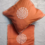 DEVI Orange Chanderi Cusion Chikankari Cover With Runner