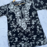 ALIA Black Pure Mulmul Chikankari Printed Short Top