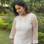 AMBA White Organza Chikankari Kurta for Woman