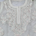 AMBA White Organza Chikankari Kurta for Women