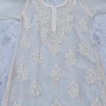 AMBA White Organza Chikankari Kurta for Women