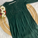 ANAMIKA Green Modal Silk Mokaish Chikankari Kurta Palazzo Set