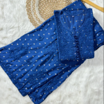 DISHI Blue Pure Chanderi Silk Chikankari Kurta Palazzo Set