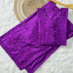 DISHI Purple Pure Chanderi Silk Chikankari Kurta Palazzo Set